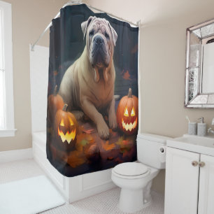 Rideaux De Douche Shar Pei Halloween avec citrouilles effrayant