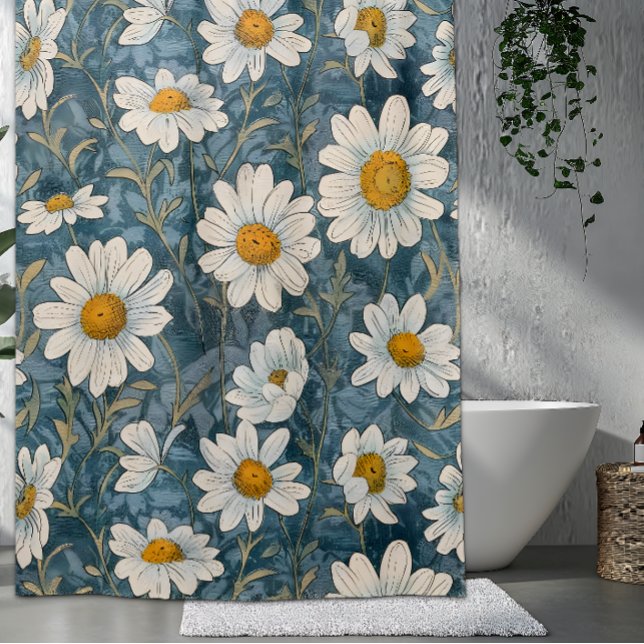 Rideaux De Douche Shasta Daisy Art Nouveau (Art Nouveau Shasta Daisy shower current inspired by the Arts and Crafts period and William Morris.)
