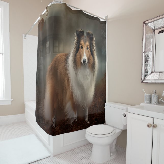 Rideaux De Douche Shetland Sheepdog Halloween effrayant (En situation)