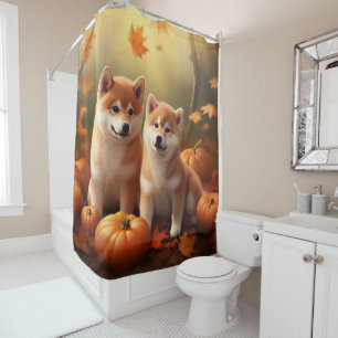 Rideaux De Douche Shiba Inu Chiot Automne Citrouille de plaisir