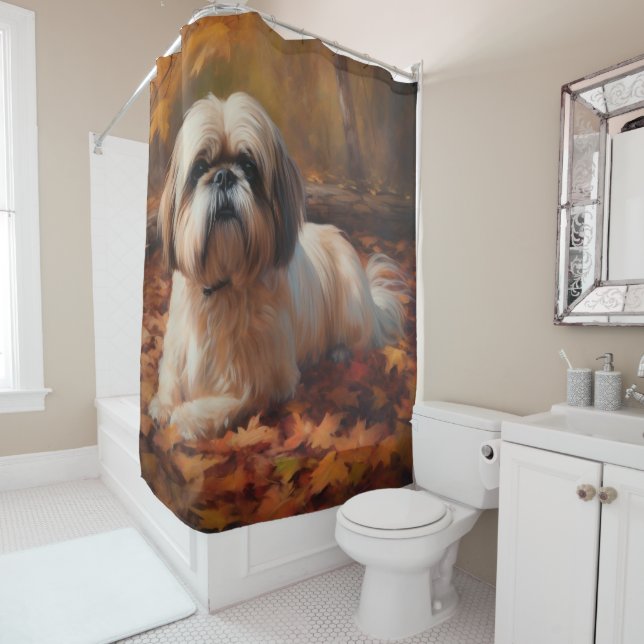 Rideaux De Douche Shih Tzu à l'automne Feuilles automne Inspire (En situation)
