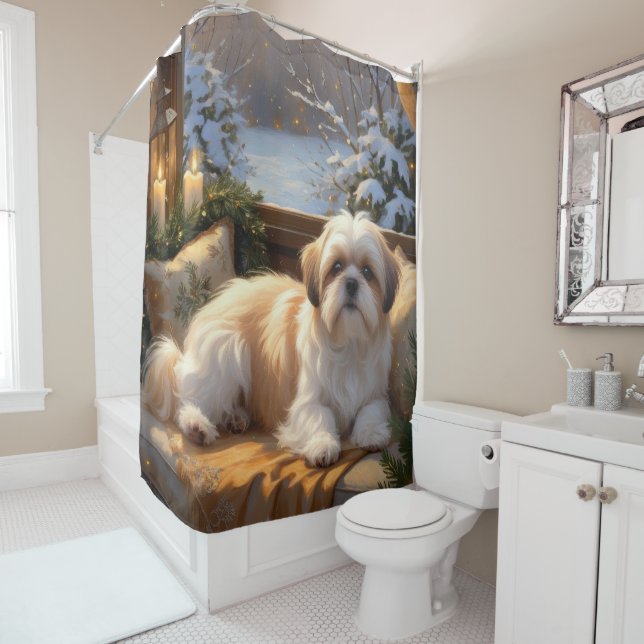 Rideaux De Douche Shih Tzu avec les lumières de Noël (En situation)