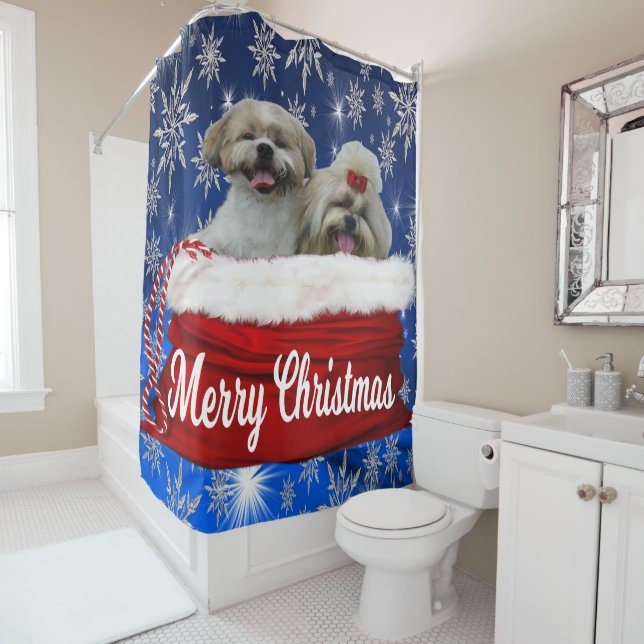 Rideaux De Douche Shih tzu Douche rideau, Noël (En situation)