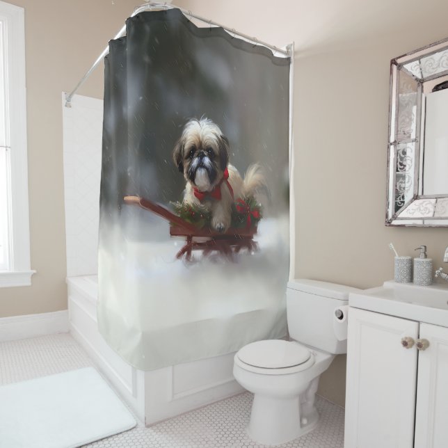 Rideaux De Douche Shih Tzu hiver neige de Noël (En situation)