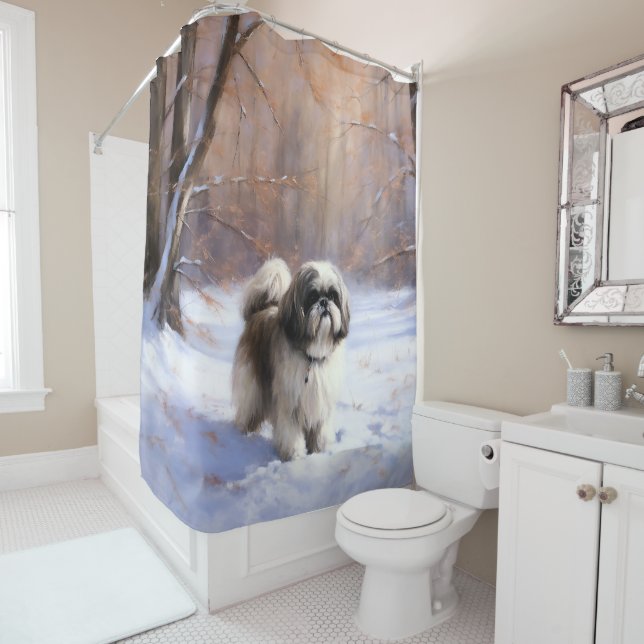 Rideaux De Douche Shih Tzu Laisse Neige Noël (En situation)