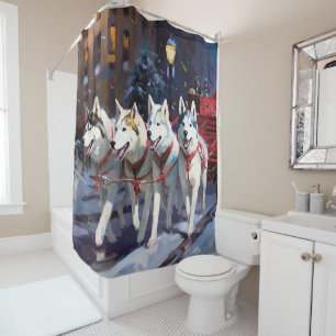 Rideaux De Douche Siberian Husky Saison des Fêtes de Noël
