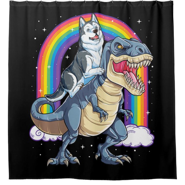Rideaux De Douche Sibérie Husky Riding Dinosaur T Rex Cadeaux Boys (Devant)