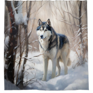 Rideaux De Douche Sibérien Husky Laisser Neige Noël