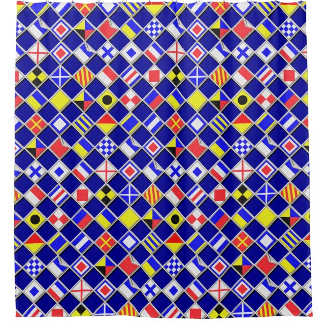 Rideaux De Douche Signal de drapeau nautique Marine Blue Checkers (Devant)