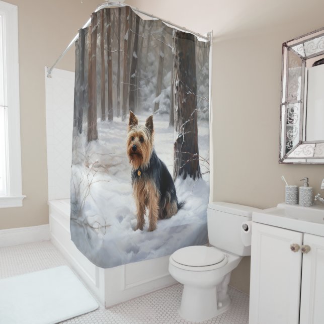 Rideaux De Douche Silencieux Terrier Laisser Il Neige Noël (En situation)