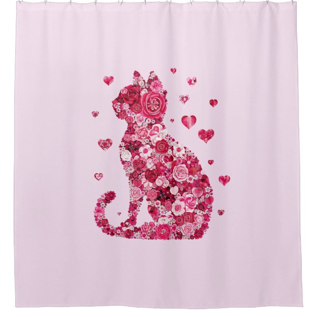 Rideaux De Douche Silhouette Chat Floral ArtFaux Toile Enveloppée Im (Devant)