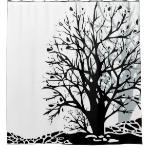 Rideaux De Douche Silhouette d'arbre noir moderne abstrait ombre bla