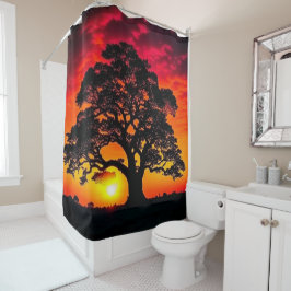 Rideaux De Douche Silhouette de l'arbre du coucher du soleil