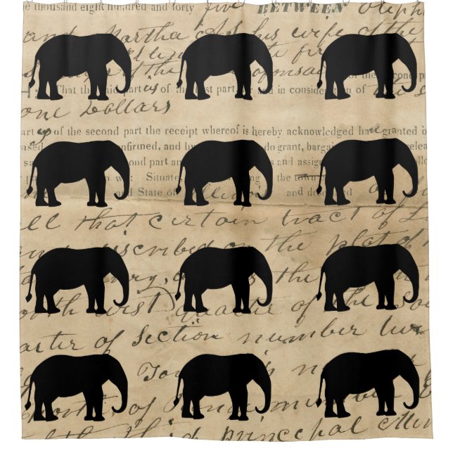 Rideaux De Douche Silhouette de l'éléphant Deed Ephemera des années  (Devant)