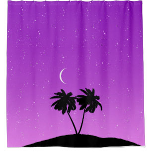 Rideaux De Douche Silhouette de palmier contre violet crépusculaire