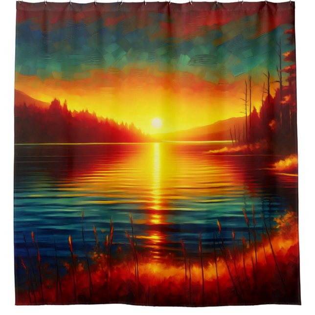 Rideaux De Douche "Silhouettes Coucher Du Soleil Sur L'Eau" (Devant)