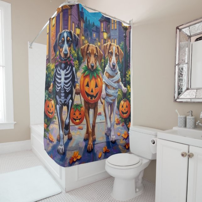 Rideaux De Douche Silken Windhound Dogs in Halloween Costumes (En situation)
