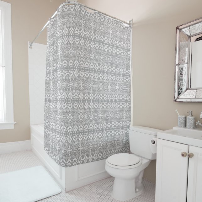 Rideaux De Douche Silver et blanc Noël Fair Motif Isle (En situation)