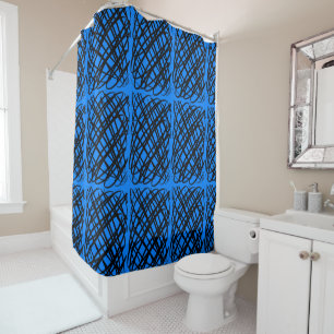Rideaux De Douche Simple Gribouillis Noir Centré Bleu