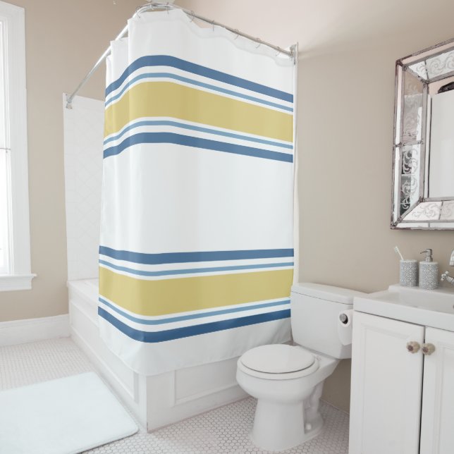 Rideaux De Douche Simple Jaune Et Bleu Moderne (En situation)