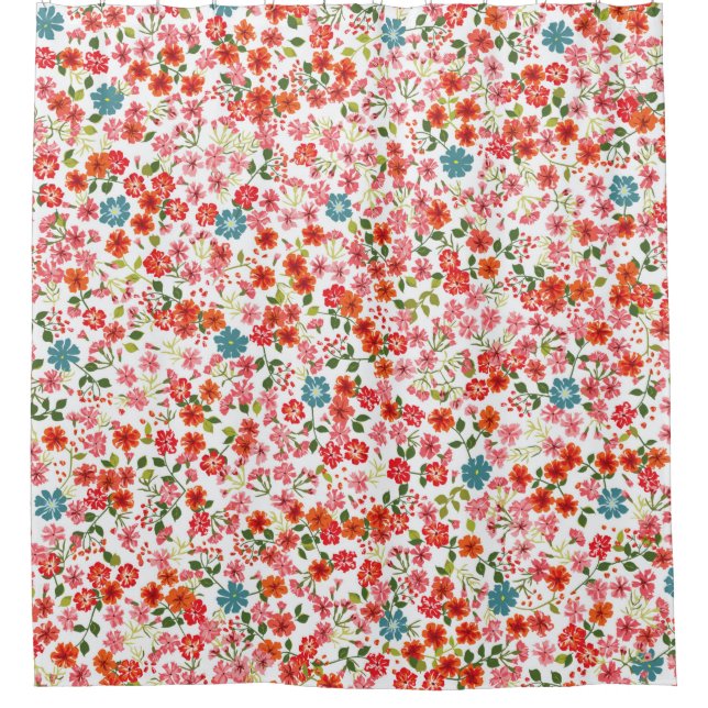 Rideaux De Douche Simple motif mignon dans des fleurs à petite échel (Devant)