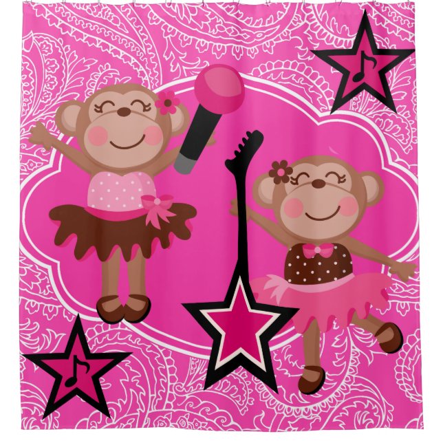 Rideaux De Douche Singes Girly de vedette du rock (Devant)