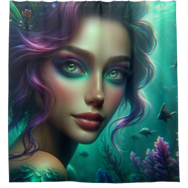 Rideaux De Douche "Sirène aux yeux verts" (Devant)