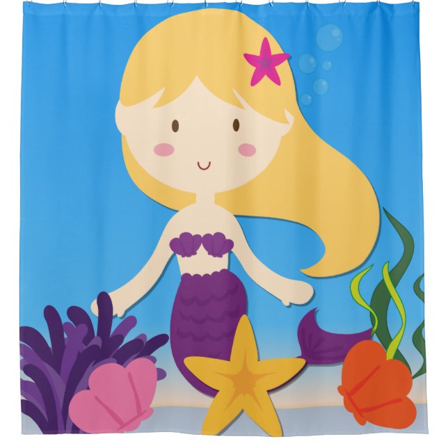 Rideaux De Douche Sirène blond Haired dans l'océan sous-marin (Devant)
