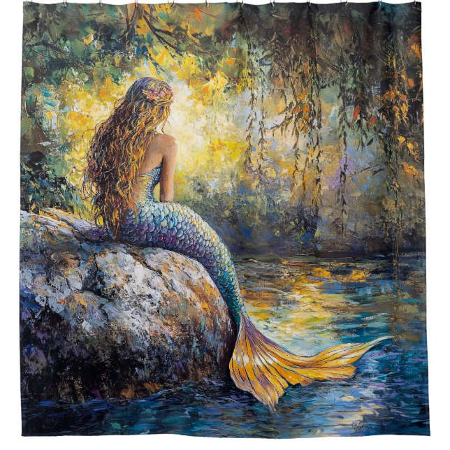 Rideaux De Douche Sirène dans la peinture Grotto (Devant)