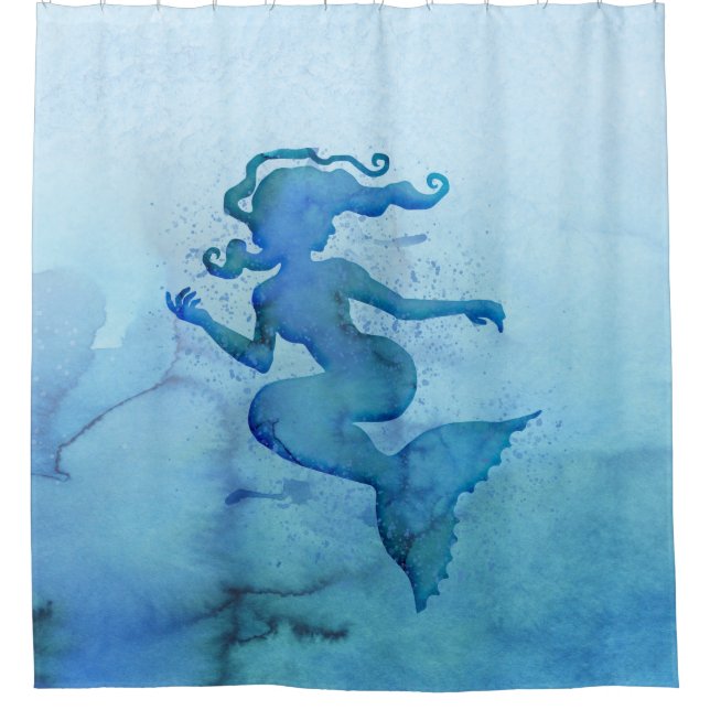 Rideaux De Douche Sirène d'aquarelle bleu (Devant)