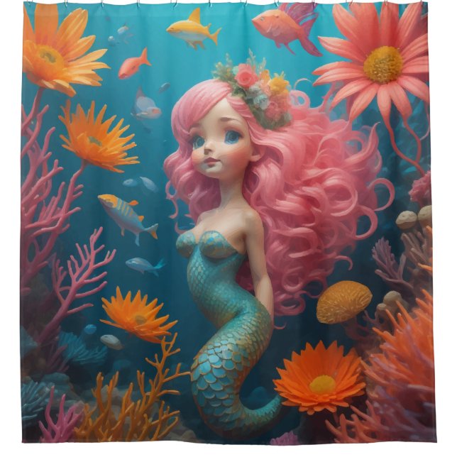 Rideaux De Douche Sirène mignonne rose (Devant)