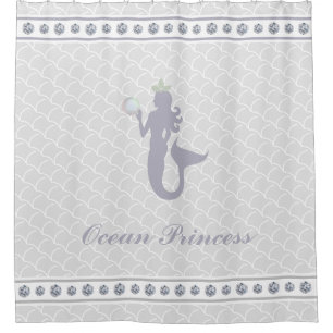 Rideaux De Douche Sirène princesse sur gris argenté ondoyant