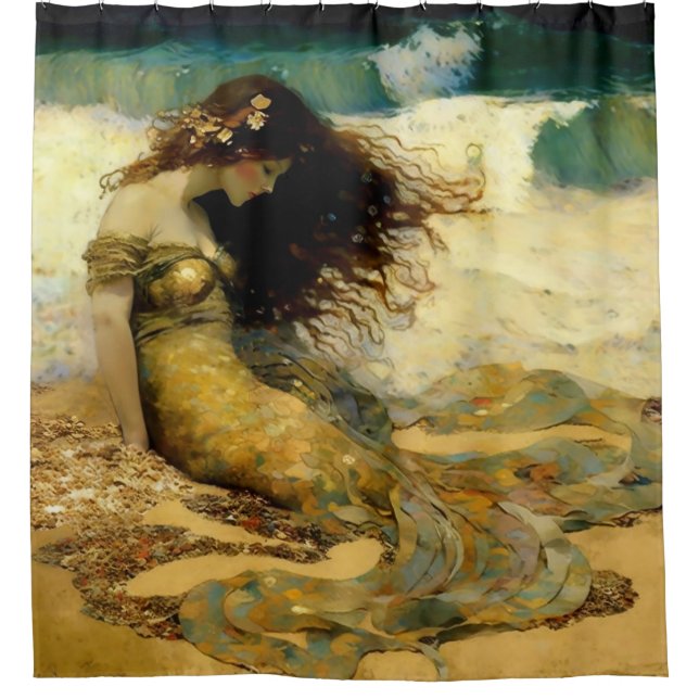 Rideaux De Douche Sirène sur les sables d'or (Devant)