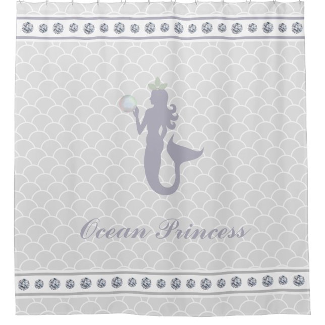 Rideaux De Douche Sirène sur Silver Grey Wavy (Devant)