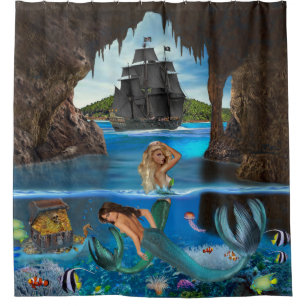 RIDEAUX DE DOUCHE SIRÈNES DE LA CAVERNE DE PIRATE