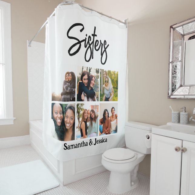 Rideaux De Douche Sisters personnalisés Script 6 Collage photo (En situation)