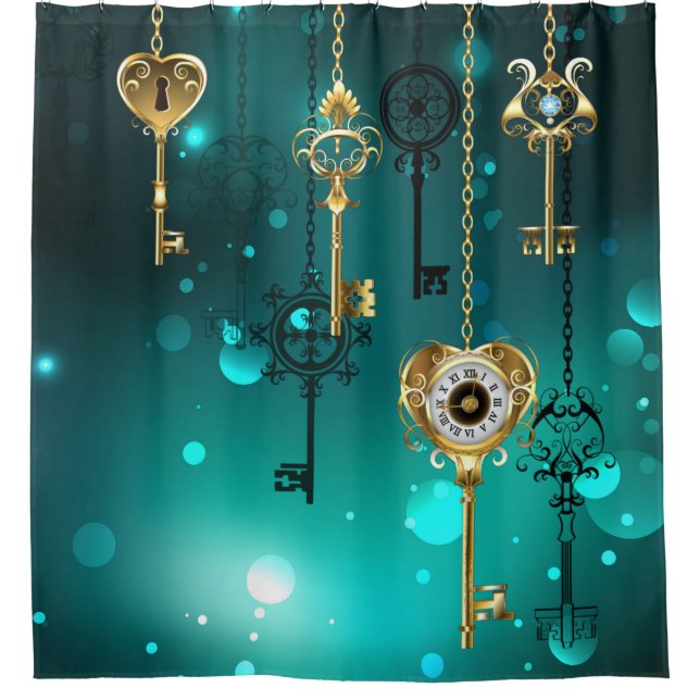 Rideaux De Douche Skeleton Keys on Green Background (Devant)
