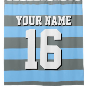 Rideaux De Douche Sky Blue Charcoal Sports Jersey Preppy Stripe