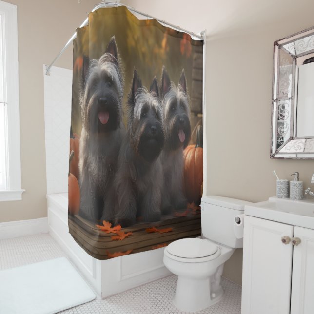 Rideaux De Douche Skye Terrier Chiot Automne Citrouille délice (En situation)