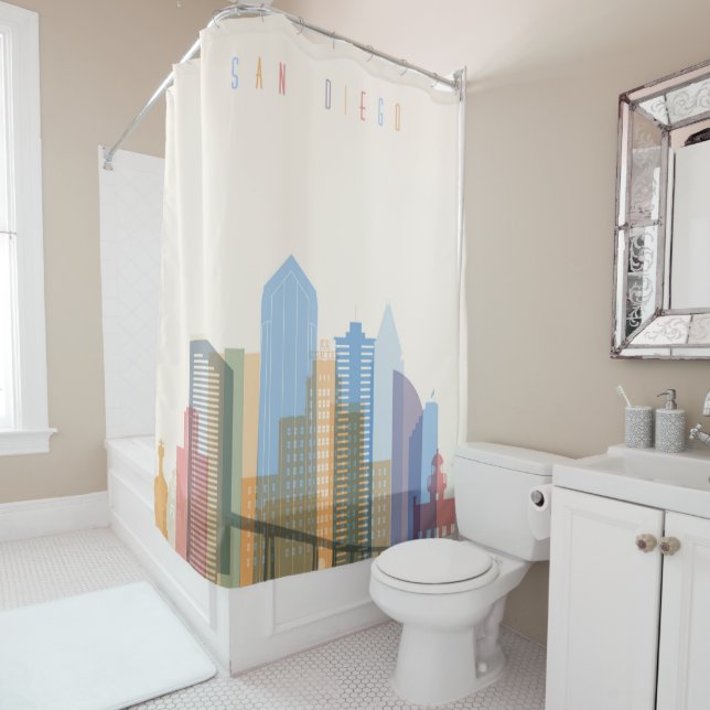 Rideaux De Douche Skyline de San Diego City (En situation)