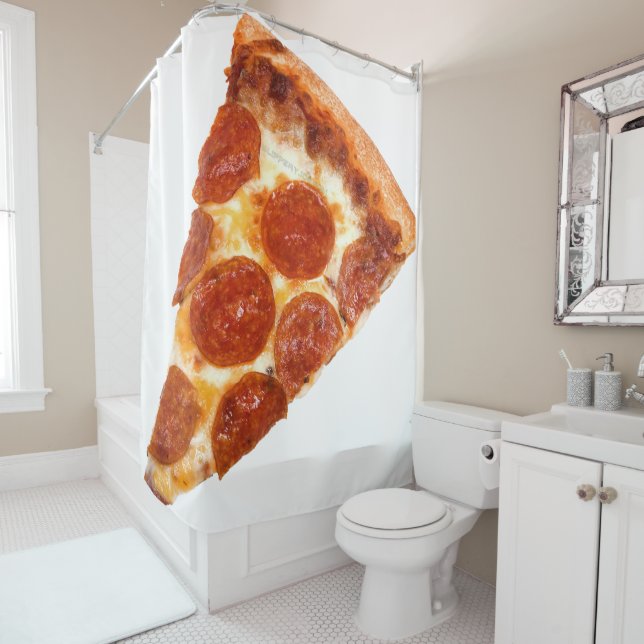 Rideaux De Douche SlipperyJoe's classique pepperoni pizza tranche fo (En situation)