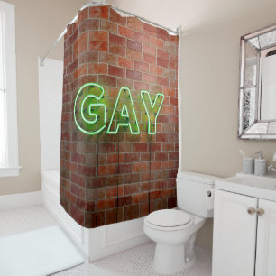 Rideaux De Douche SlipperyJoe's dynamique néon gay signe vert brique