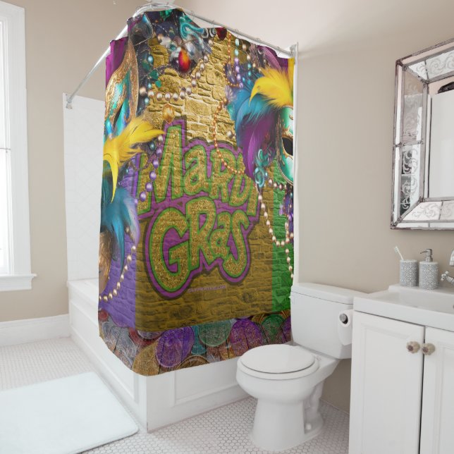 Rideaux De Douche SlipperyJoe's Mardi Gras Colliers de perles doublo (En situation)