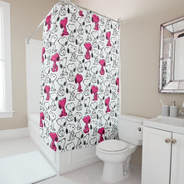 Rideaux De Douche Snoopy Black & Magenta Motif (En situation)