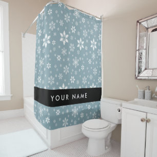 Rideaux De Douche Snowflakes blanc, Grey, Votre nom, Personnaliser
