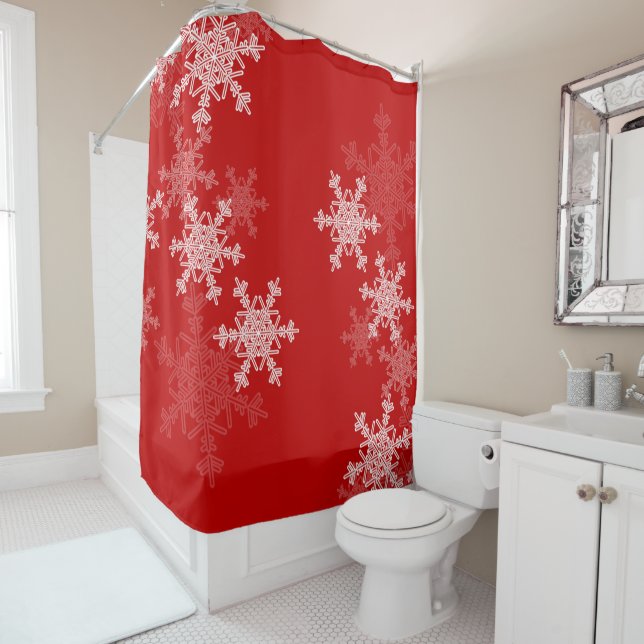 Rideaux De Douche Snowflakes blanc rouge Noël minimaliste (En situation)