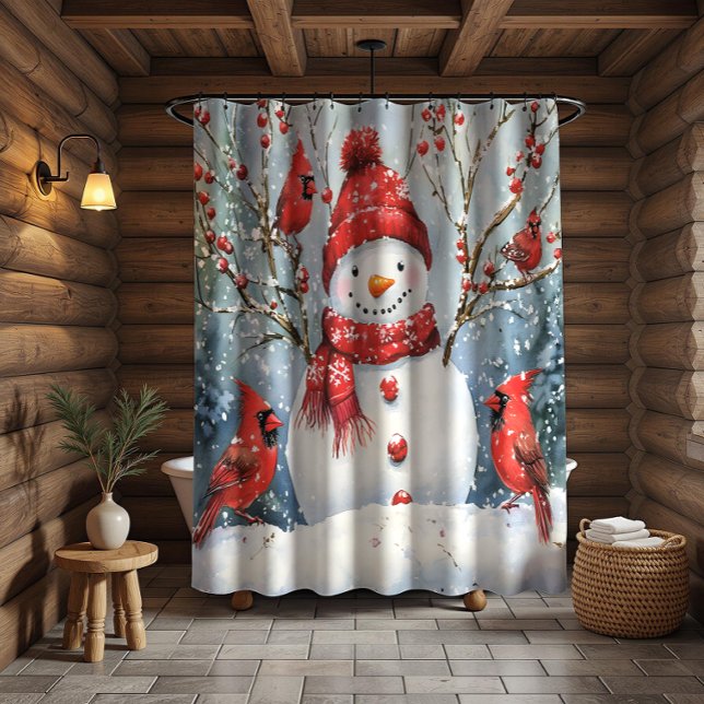 Rideaux De Douche Snowman and Red Cardinals  |  (Créateur téléchargé)
