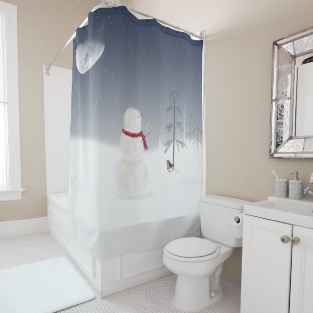 Rideaux De Douche Snowman de Noël avec Gold Star (En situation)