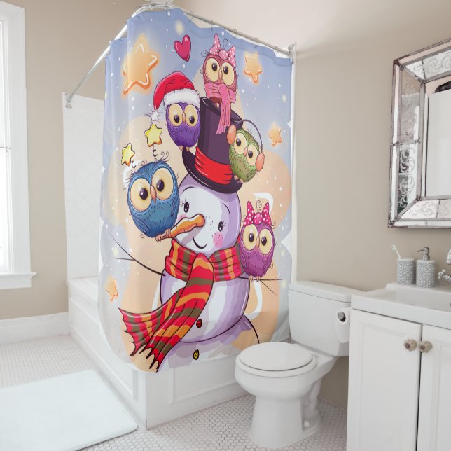 Rideaux De Douche Snowman & Owls (En situation)