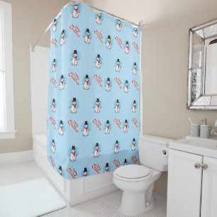 Rideaux De Douche Snowman traditionnel avec Joyeux Noël sur BLEU